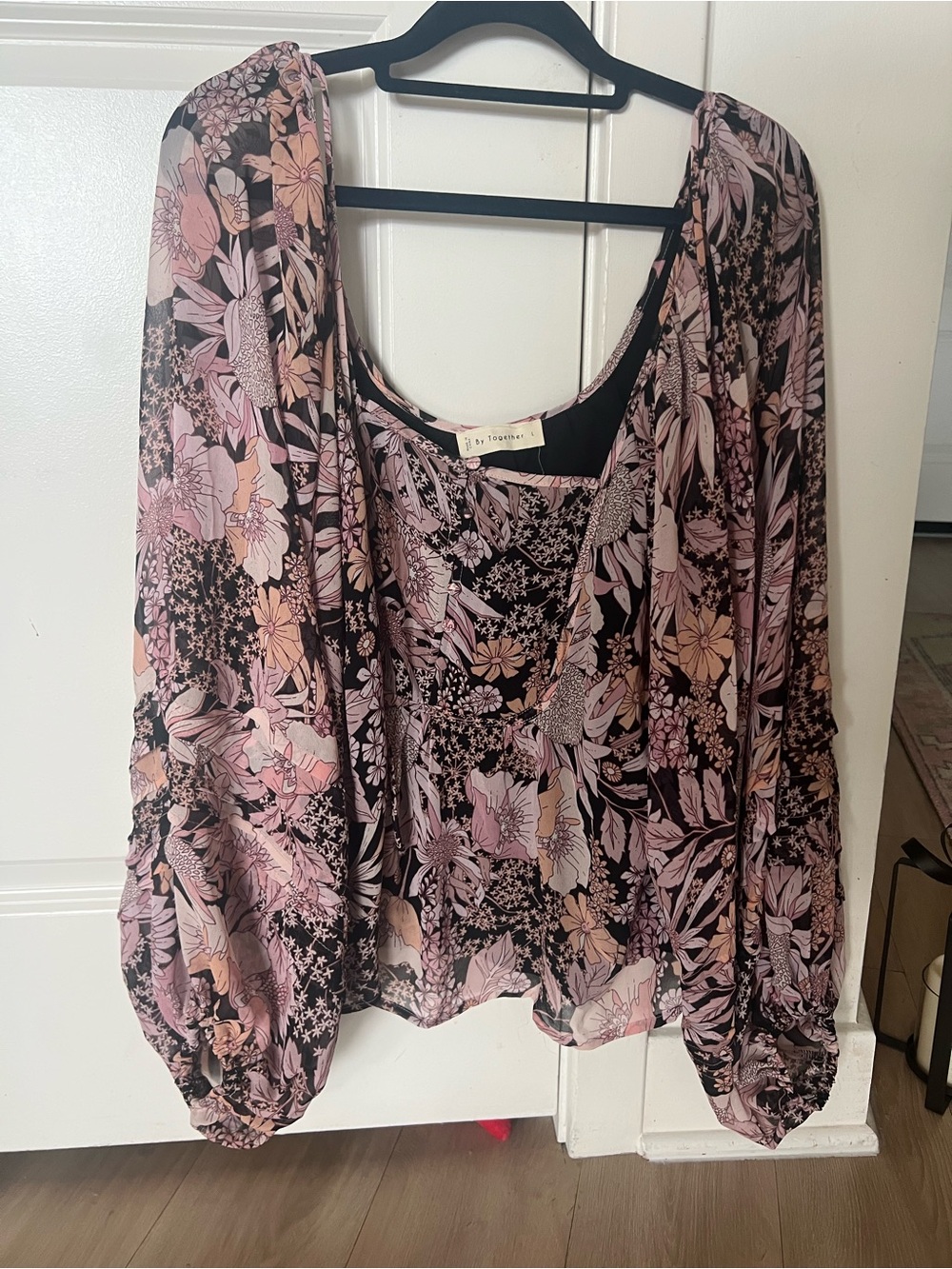 By Together Pink and Black Floral Long-Sleeve Blouse